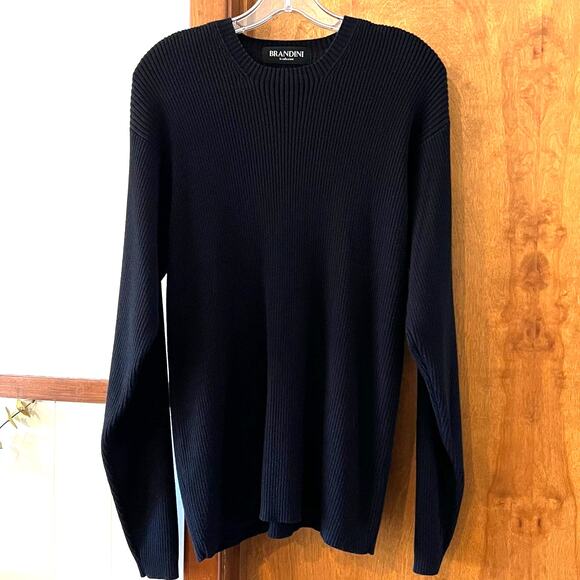 BRANDINI Vintage 90s Ribbed Long Sleeve Sweater Black Stretch Round‎ Neck Sz M - Picture 1 of 8